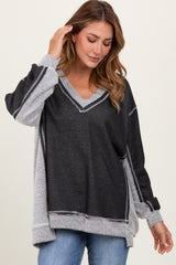 Black Contrast French Terry Long Sleeve Top