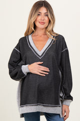 Black Contrast French Terry Maternity Long Sleeve Top