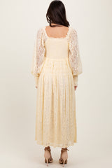 Cream Lace Smocked Bubble Sleeve Maxi Dress