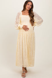 Cream Lace Smocked Bubble Sleeve Maternity Maxi Dress