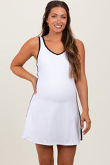 White Contrast Trim Maternity Romper Dress