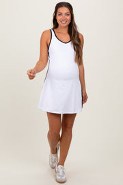 White Contrast Trim Maternity Romper Dress