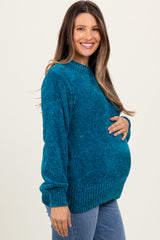 Teal Chenille Knit Maternity Sweater