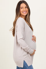 Ivory Front Seam V-Neck Side Slit Maternity Sweater