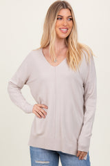 Ivory Front Seam V-Neck Side Slit Maternity Sweater