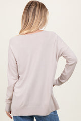 Ivory  Front Seam V-Neck Side Slit Sweater