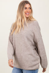 Taupe Oversized Crewneck Melange Knit Sweater