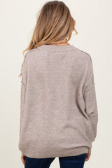 Taupe Oversized Crewneck Melange Knit Maternity Sweater