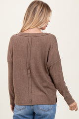 Mocha Ribbed V-Neck Long Sleeve Top