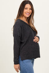 Black Ribbed V-Neck Long Sleeve Maternity Top