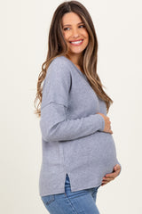 Heather Grey Ribbed V-Neck Long Sleeve Maternity Top