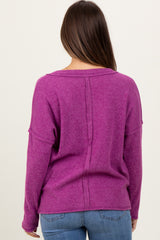 Magenta Ribbed V-Neck Long Sleeve Maternity Top