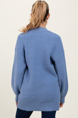 Blue Knit Oversized Button Down V-Neck Maternity Cardigan