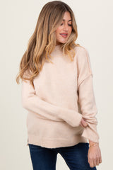 Cream Mock Neck Contrast Seam Maternity Sweater