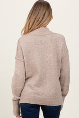 Light Taupe Mock Neck Contrast Seam Maternity Sweater