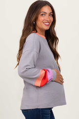 Heather Grey Waffle Knit Colorblock Long Sleeve Maternity Top