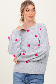 Heather Grey Heart Print Oversized Sweater