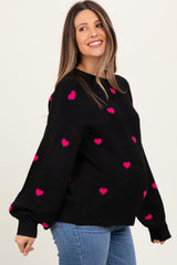 Black Heart Print Oversized Maternity Sweater