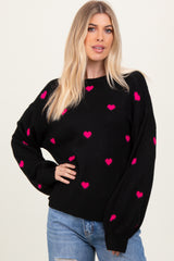 Black Heart Print Oversized Maternity Sweater