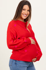 Red Heart Print Oversized Maternity Sweater