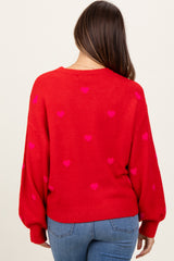 Red Heart Print Oversized Maternity Sweater