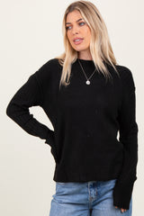 Black Raised Seam Long Sleeve Sweater