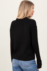 Black Raised Seam Long Sleeve Sweater