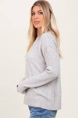 Heather Grey Long Sleeve Raised Seam Sweater