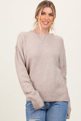 Beige Long Sleeve Raised Seam Maternity Sweater