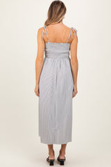 Ivory Striped Shoulder Tie Smocked Maxi Dress