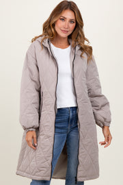 Light Mocha Quilted Long Puffer Jacket