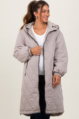 Light Mocha Quilted Long Maternity Puffer Jacket