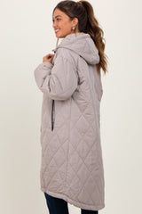 Light Mocha Quilted Long Maternity Puffer Jacket