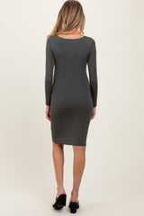 Charcoal Long Sleeve Square Neck Maternity Dress