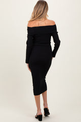 Black Ribbed Off Shoulder Maternity Midi Sweater Dress