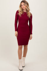 Burgundy Crew Neck Double Layered Rib Mini Dress