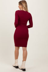 Burgundy Crew Neck Double Layered Rib Mini Dress