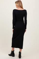 Black Scoop Neck Long Sleeve Maternity Midi Dress