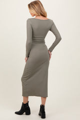 Olive Scoop Neck Long Sleeve Maternity Midi Dress