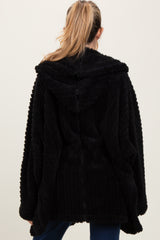 Black Fuzzy Slit Hem Hooded Maternity Cardigan