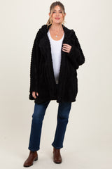 Black Fuzzy Slit Hem Hooded Maternity Cardigan