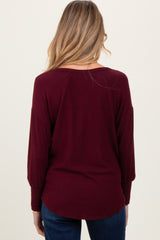 Burgundy Premium Basic Cuffed Loose Fit Maternity Top