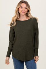 Olive Premium Basic Cuffed Loose Fit Maternity Top