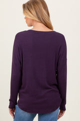 Purple Basic Brushed Rib V-Neck Maternity Top