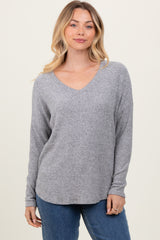 Heather Grey Basic Brushed Rib V-Neck Maternity Top