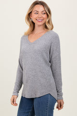 Heather Grey Basic Brushed Rib V-Neck Top