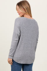 Heather Grey Basic Brushed Rib V-Neck Top