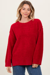 Red Fuzzy Knit Oversized Sweater