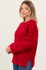 Red Fuzzy Knit Oversized Sweater