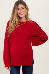 Red Fuzzy Knit Oversized Maternity Sweater